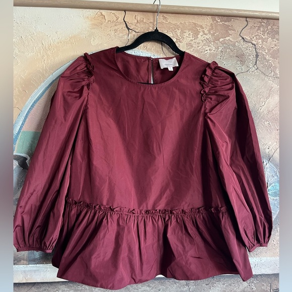 Cinq à Sept Burgundy Peplum Blouse - Picture 2 of 16